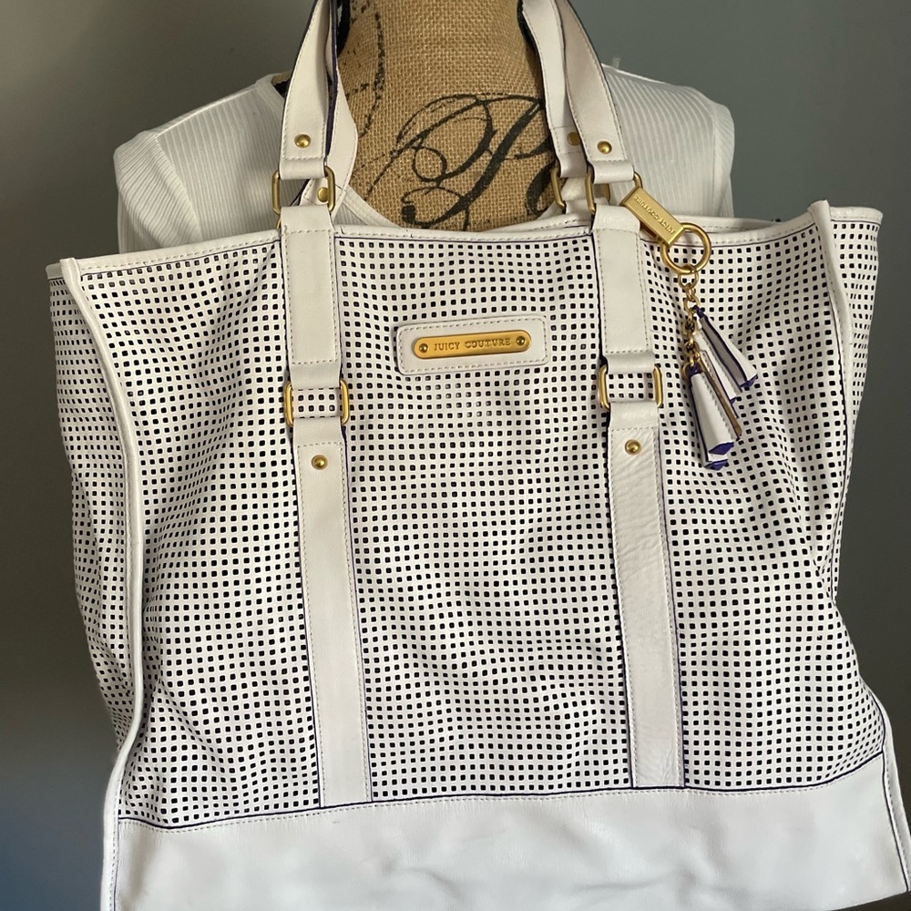 Juicy Couture Perforated Leather Tote Purse white